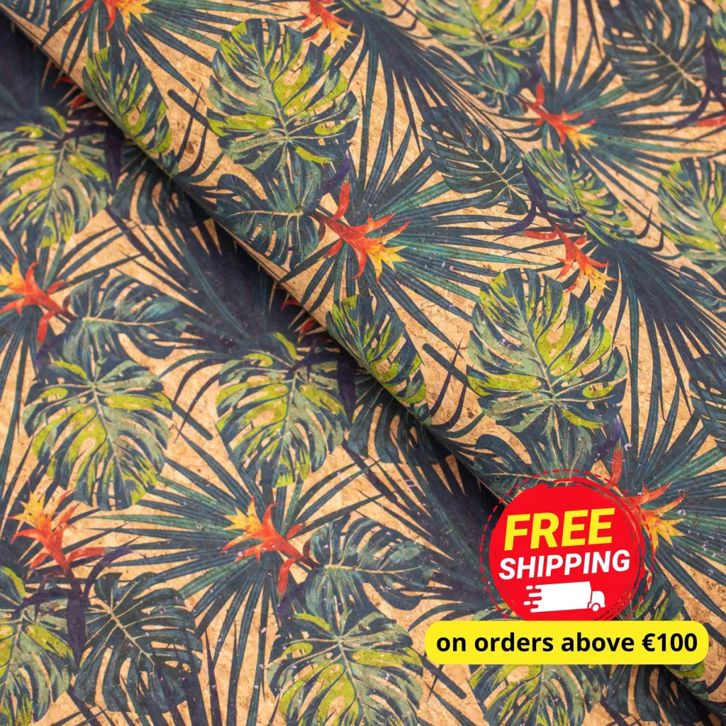 Palm leaves. Seamless floral pattern summer Cork fabric COF-376