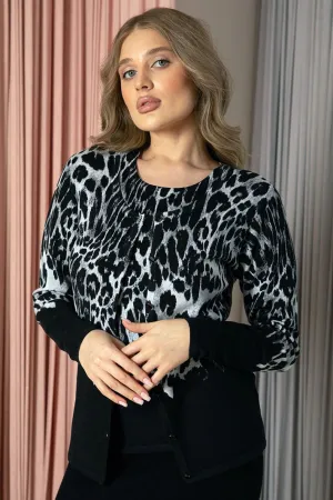 Passioni 16104 Black Animal Print Knitted Twin Set