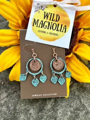 Patina Copper Kite Fringe Boho Earring