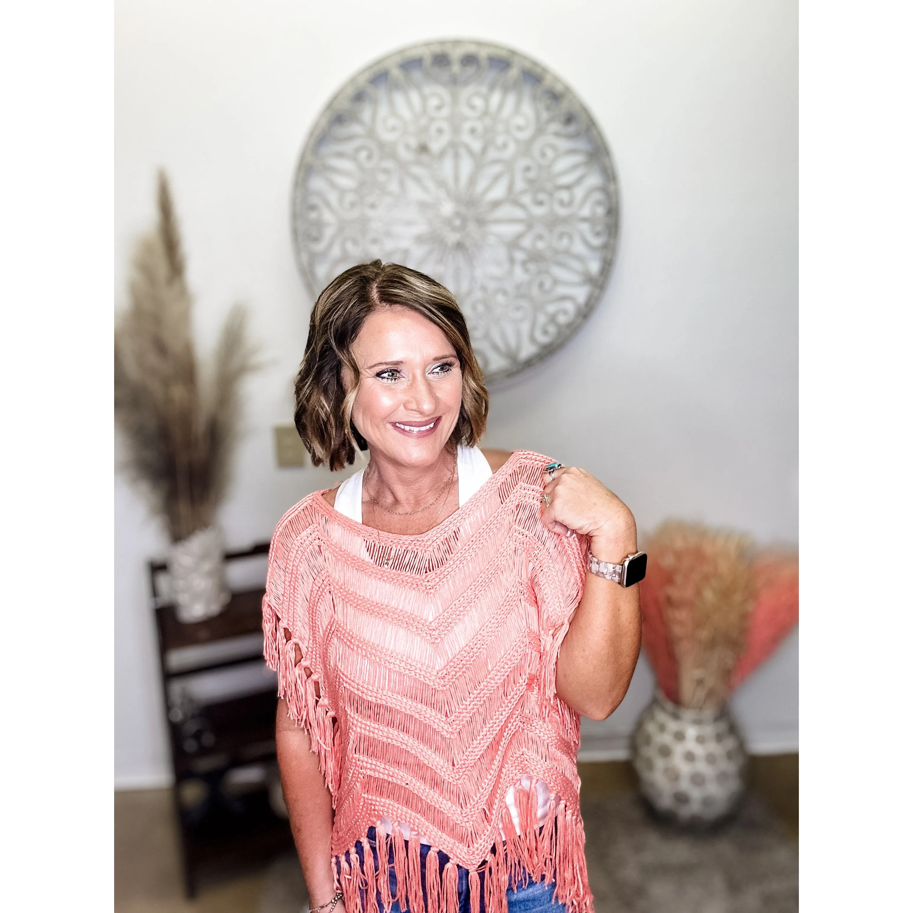 🟣Peach Fringe Top