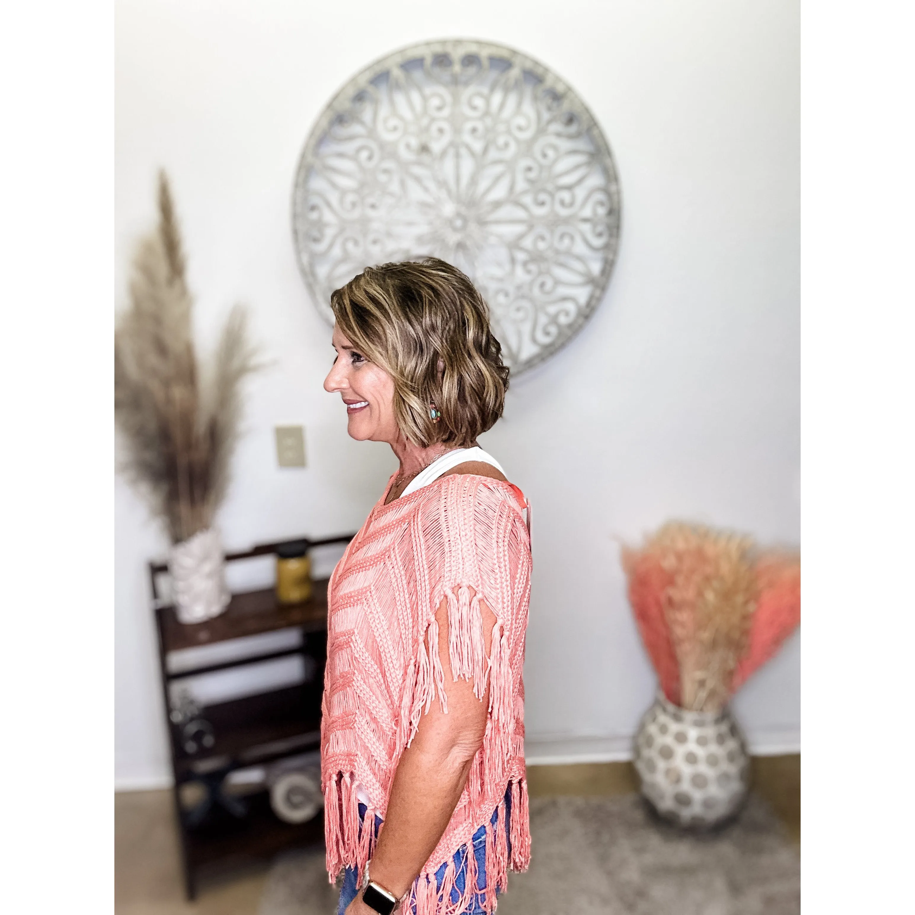 🟣Peach Fringe Top