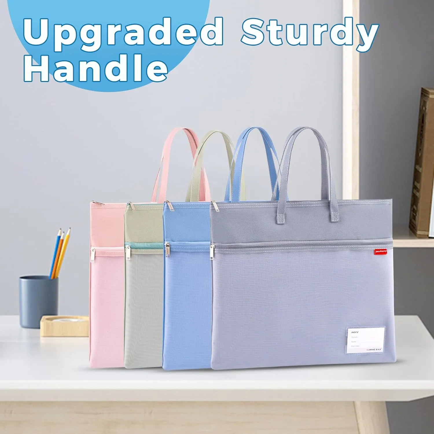 Pendancy Mesh Zipper Pouch A4 Size, Large Double Pocket Waterproof File Bag with Handle, 11x13.8 in Foldable Document Storage for Puzzle Project/Cross Stitch/Travel/OfficeAdvanced Gray