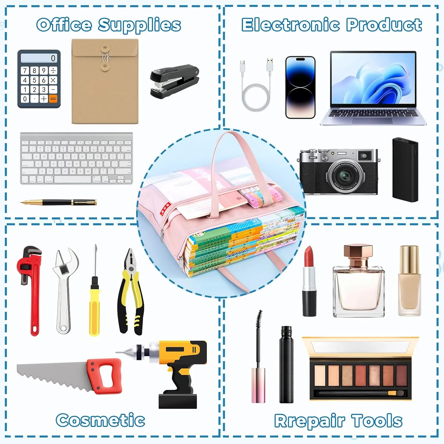 Pendancy Mesh Zipper Pouch A4 Size, Large Double Pocket Waterproof File Bag with Handle, 11x13.8 in Foldable Document Storage for Puzzle Project/Cross Stitch/Travel/OfficeAdvanced Gray