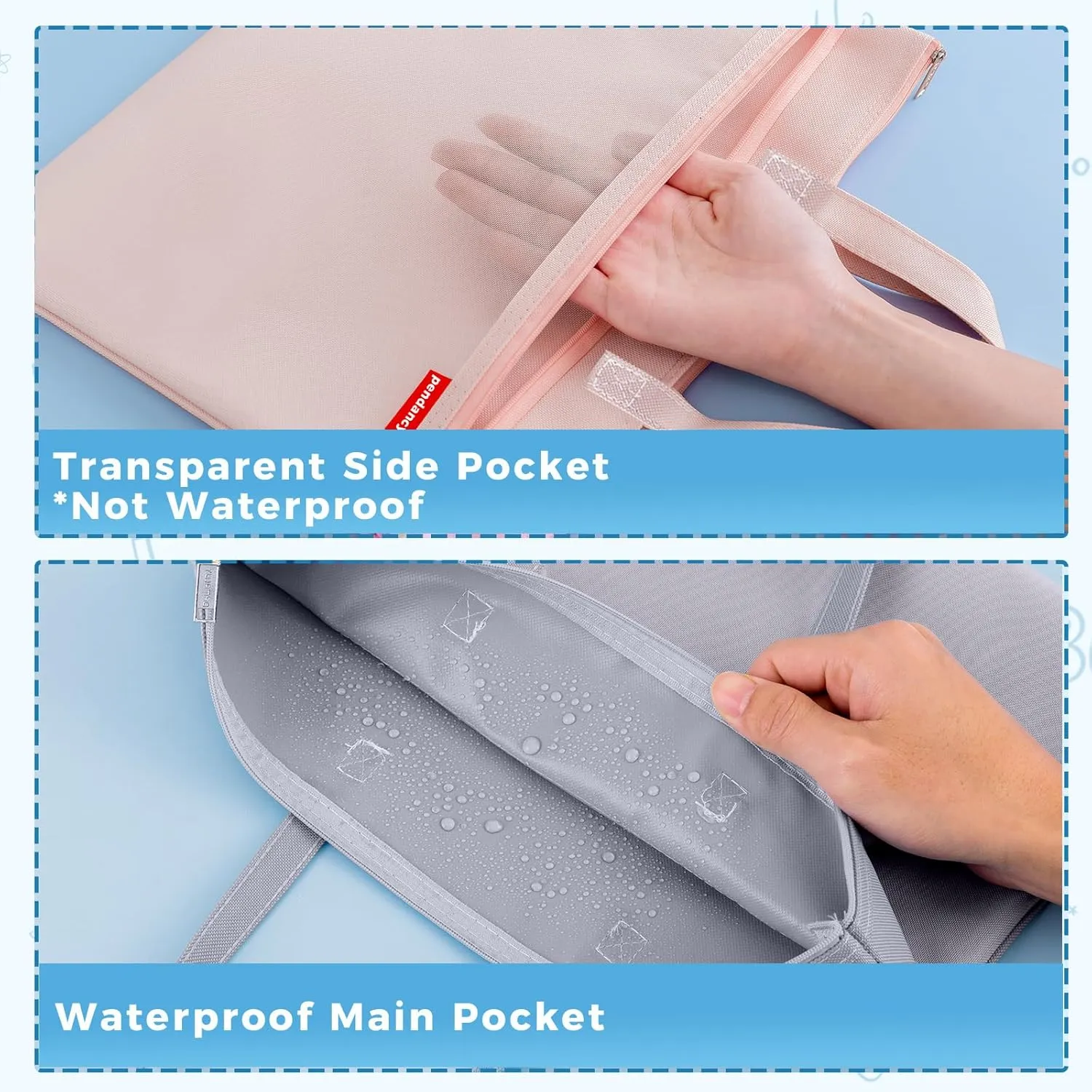 Pendancy Mesh Zipper Pouch A4 Size, Large Double Pocket Waterproof File Bag with Handle, 11x13.8 in Foldable Document Storage for Puzzle Project/Cross Stitch/Travel/OfficeAdvanced Gray