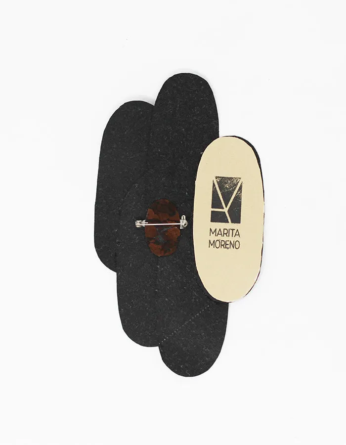 Pieces - Assymetrical Pin - Black and Dark Brown Cork