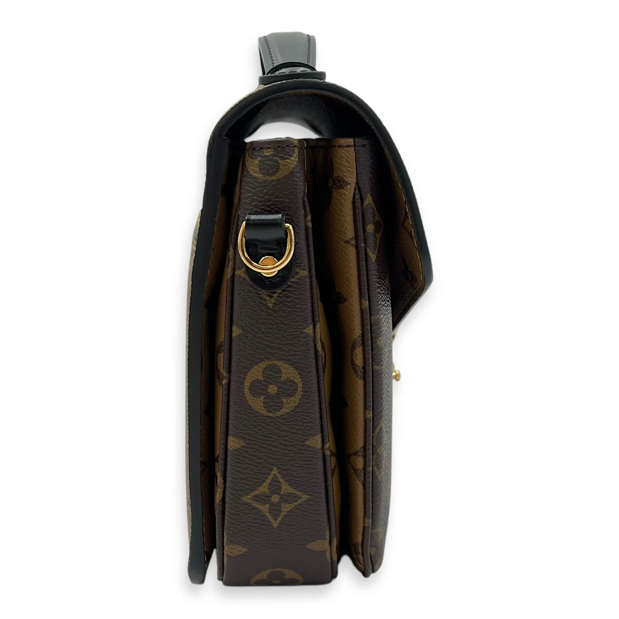 Pochette Metis Brown Crossbody Bag in Monogram Coated Canvas, Gold hardware