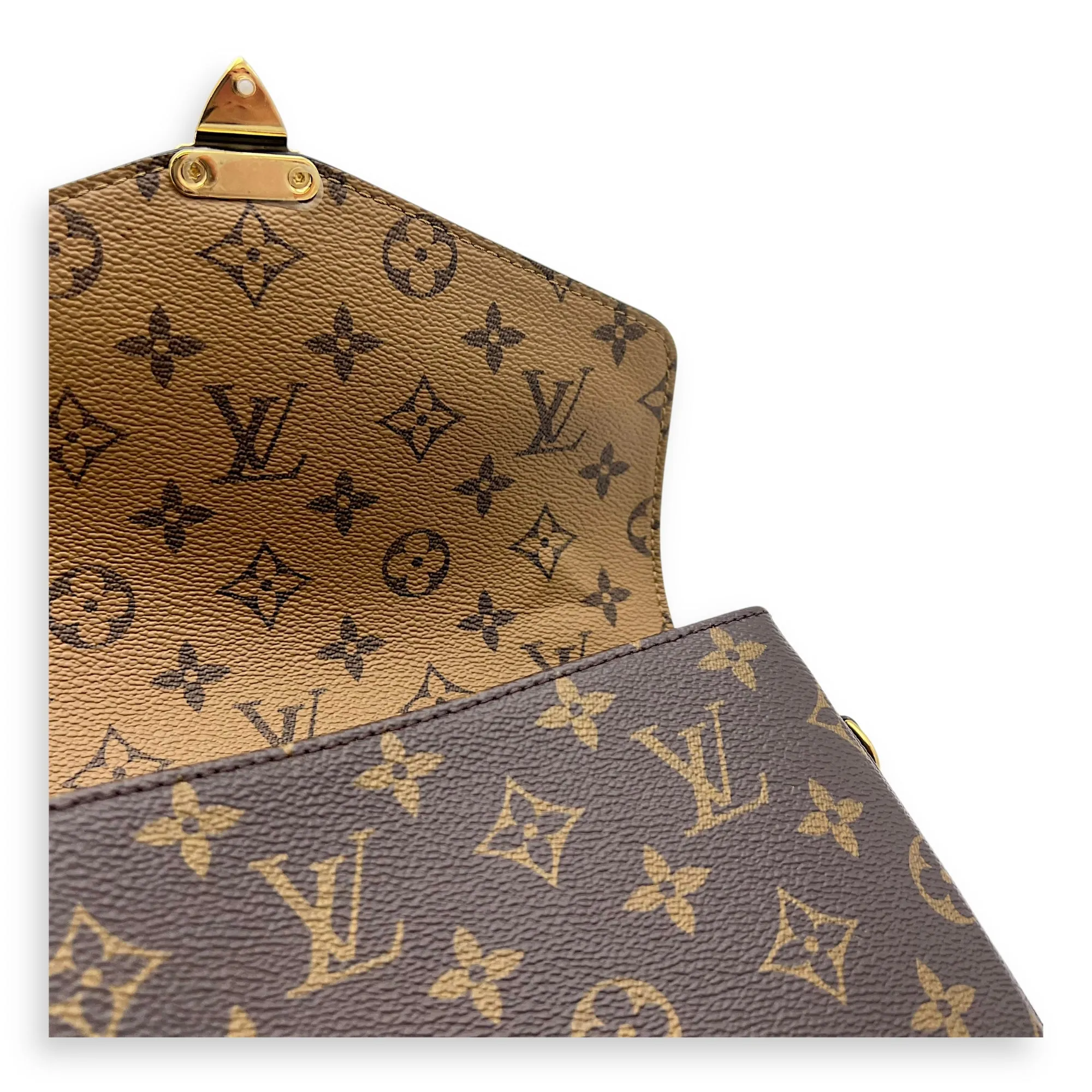 Pochette Metis Brown Crossbody Bag in Monogram Coated Canvas, Gold hardware