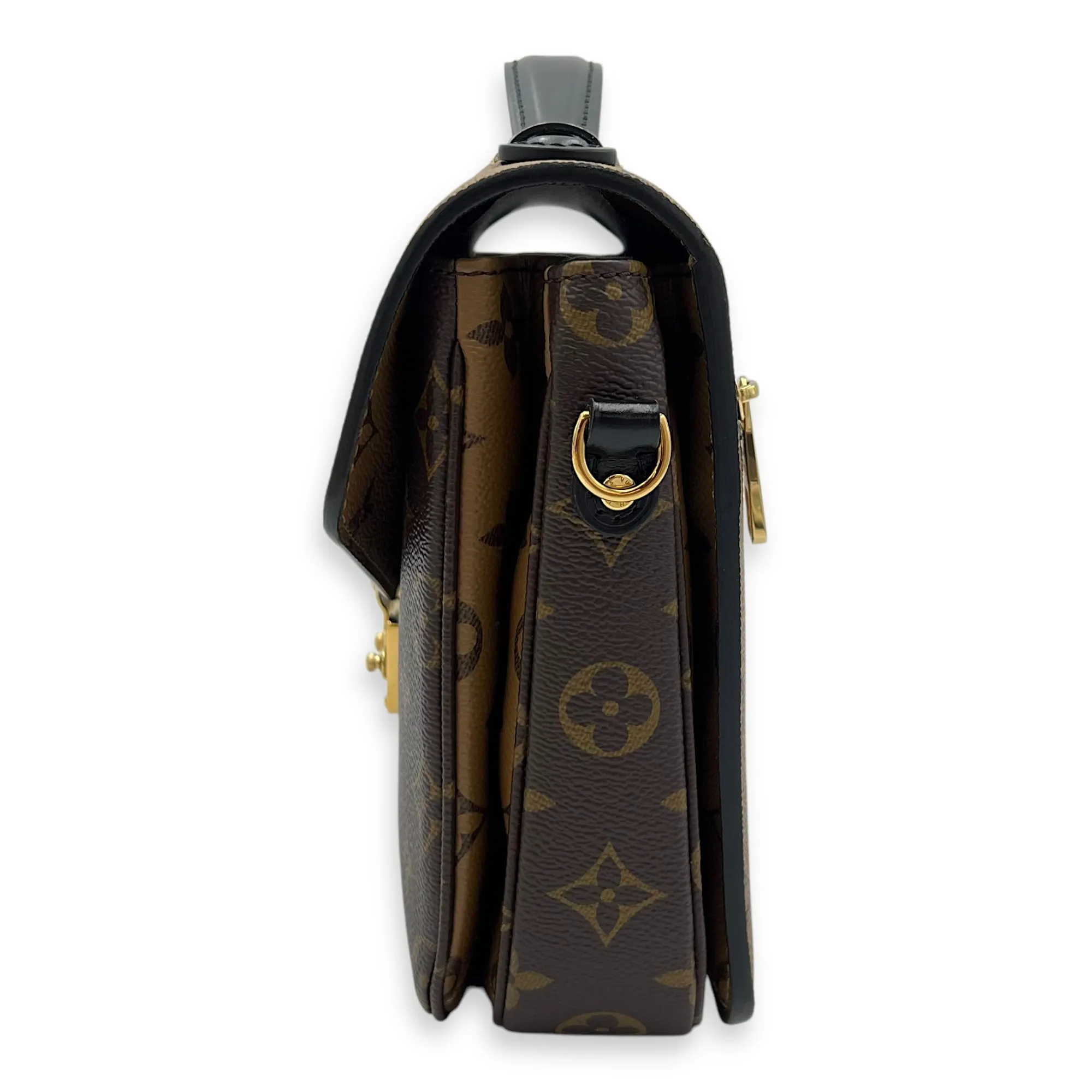 Pochette Metis Brown Crossbody Bag in Monogram Coated Canvas, Gold hardware