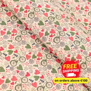 Printed Cork Fabric with Bicycle and Heart Design COF-549