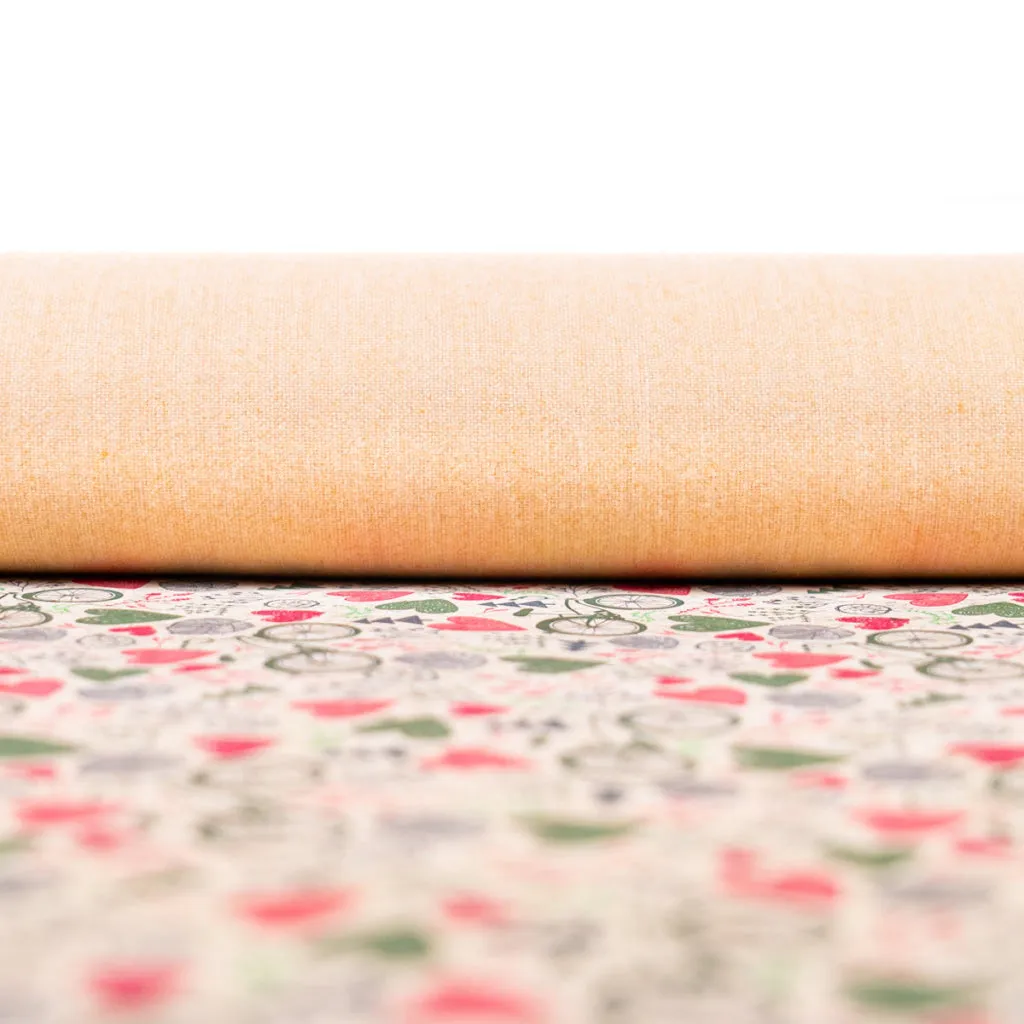 Printed Cork Fabric with Bicycle and Heart Design COF-549