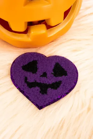 Purple Pumpkin Heart Glitter Chenille Patch