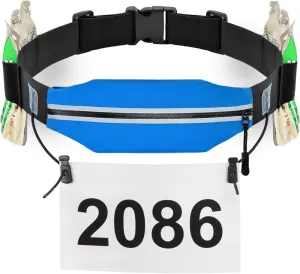 RJ-Sport Triathlon Belt with Pouch - Race Number Bib Holder with 6 Gel Loops, Ideal for Running, Cycling & Marathon (Blue)