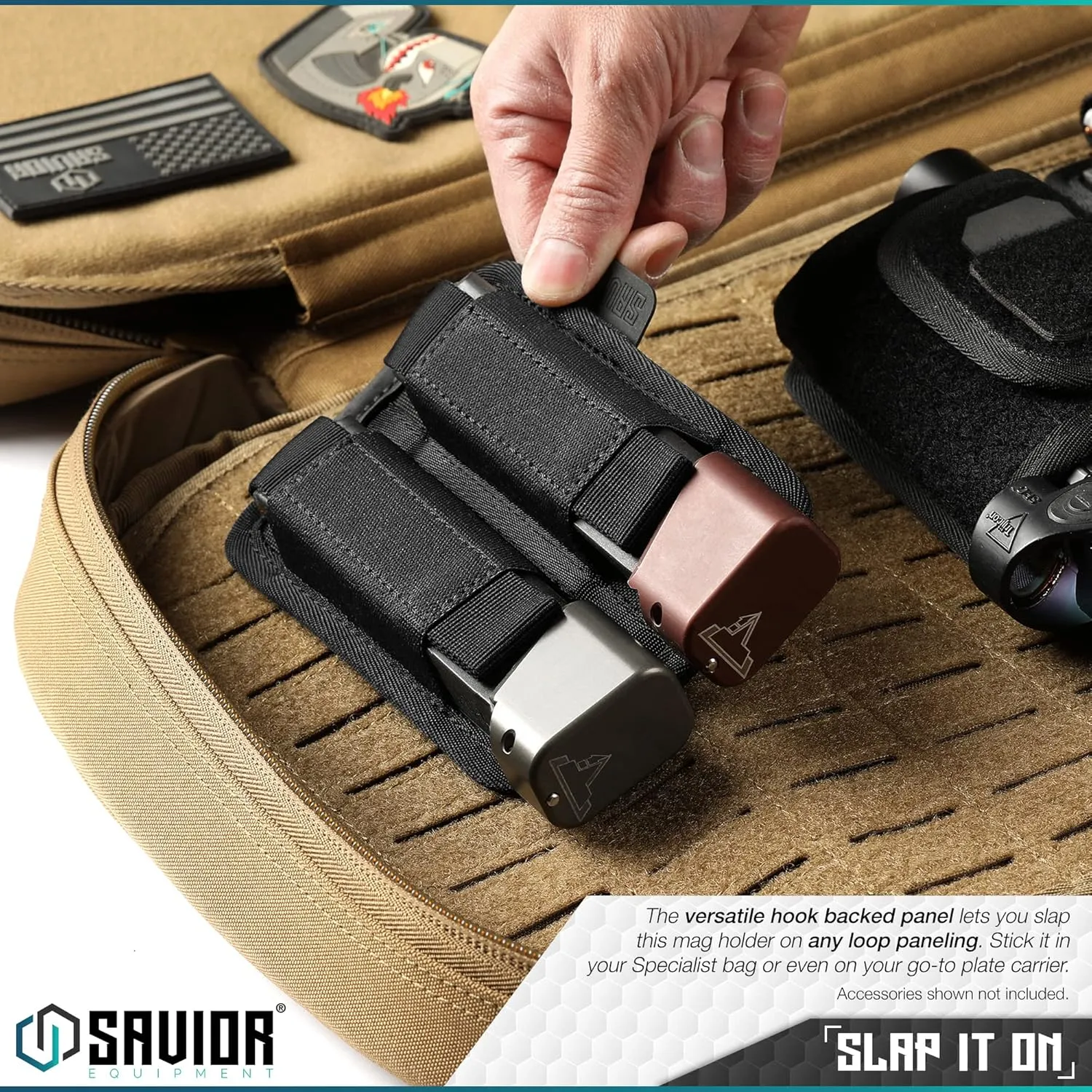 Savior Equipment Tactical Pistol Mag Pouch 9mm .40 45acp Open-Top Single & Double Stack Mag Holder Softshell Mags Storage Universal Magazine Carrier, Elastic Band to Hold Tight, Hook-Backed Panel