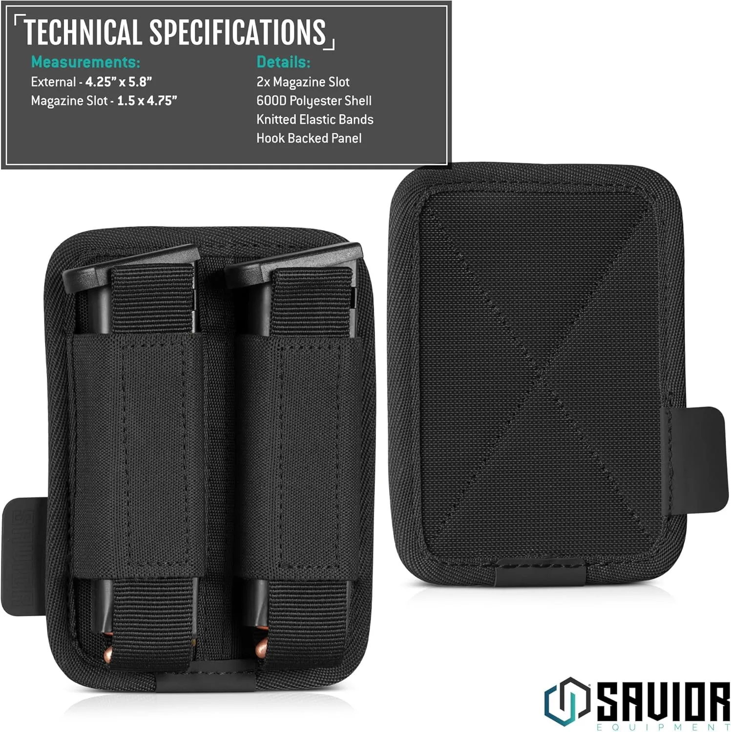 Savior Equipment Tactical Pistol Mag Pouch 9mm .40 45acp Open-Top Single & Double Stack Mag Holder Softshell Mags Storage Universal Magazine Carrier, Elastic Band to Hold Tight, Hook-Backed Panel