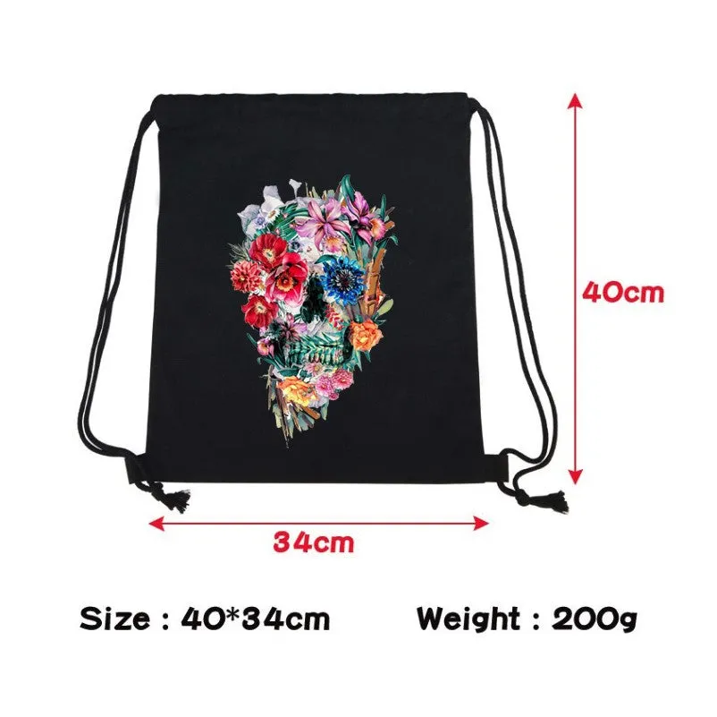 Skull Backpack for Travel Drawstring School Bags Drawstring Bags Gym Bag