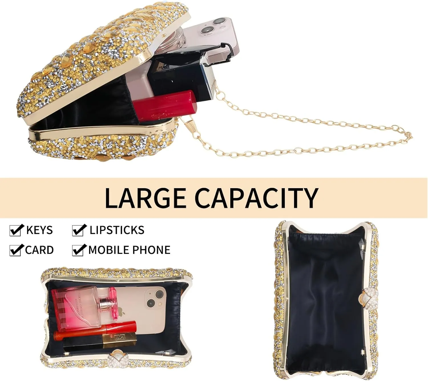 Sparkly Women's Evening Clutch Purses Rhinestone Bag Luxury Handbags For Weddings Formal Prom Party