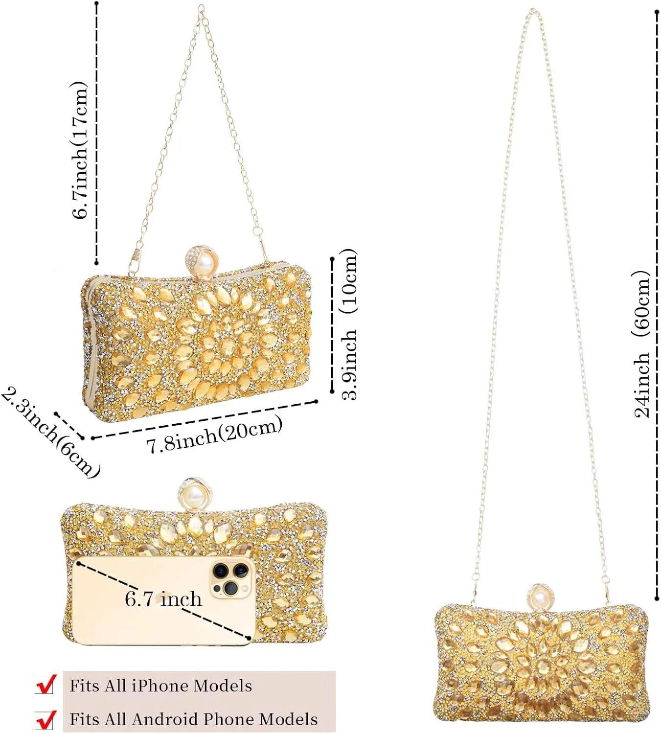 Sparkly Women's Evening Clutch Purses Rhinestone Bag Luxury Handbags For Weddings Formal Prom Party