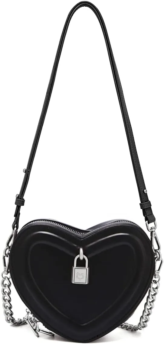 Split Cow Leather Shoulder Bag for Women Chain Crossbody Bag Purse Fashion Heart-Shaped Handbag Mini Bag