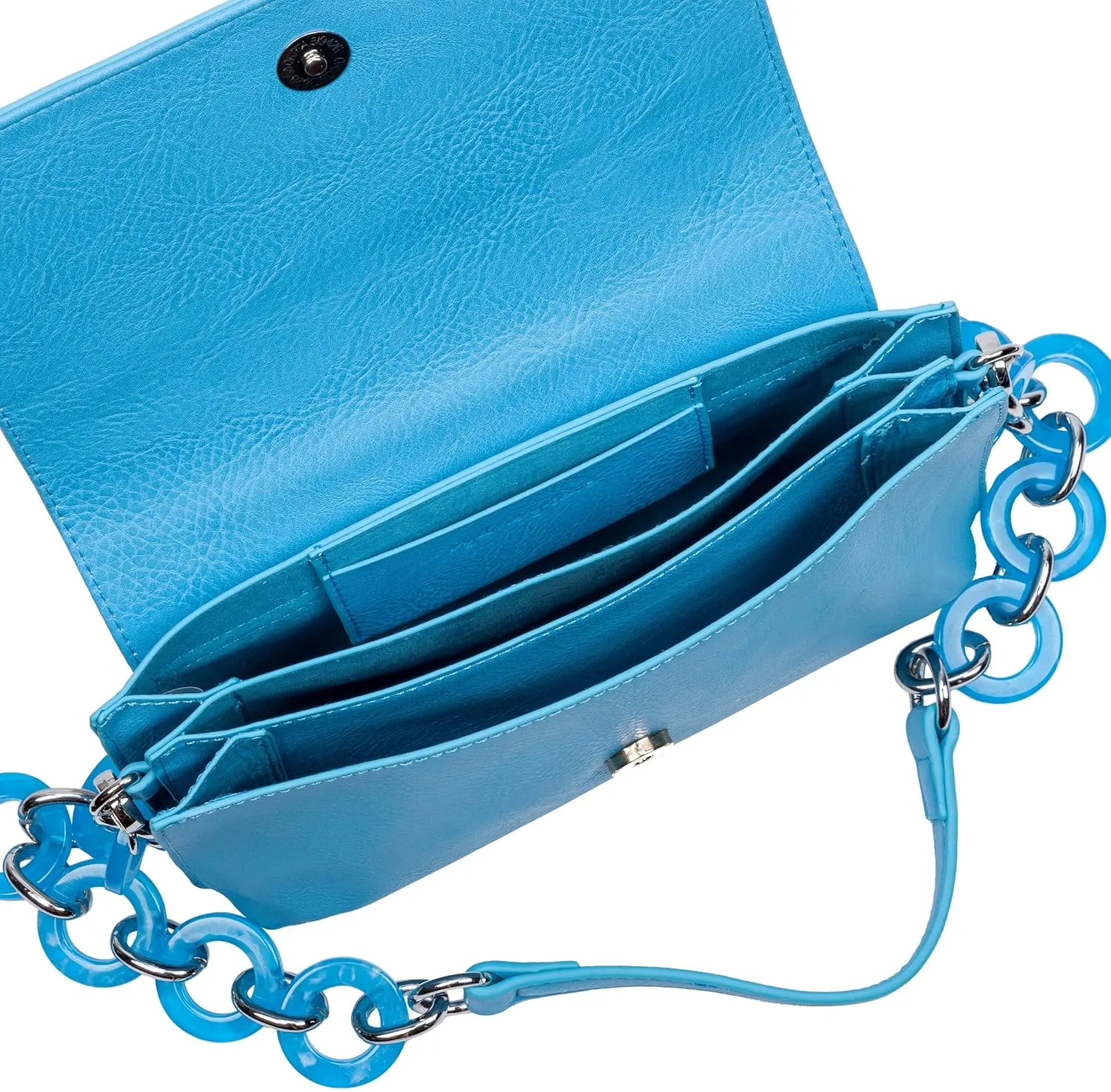 Sydney Love Vegan Leather Flap Shoulder Bag with Resin Chain Link Strap