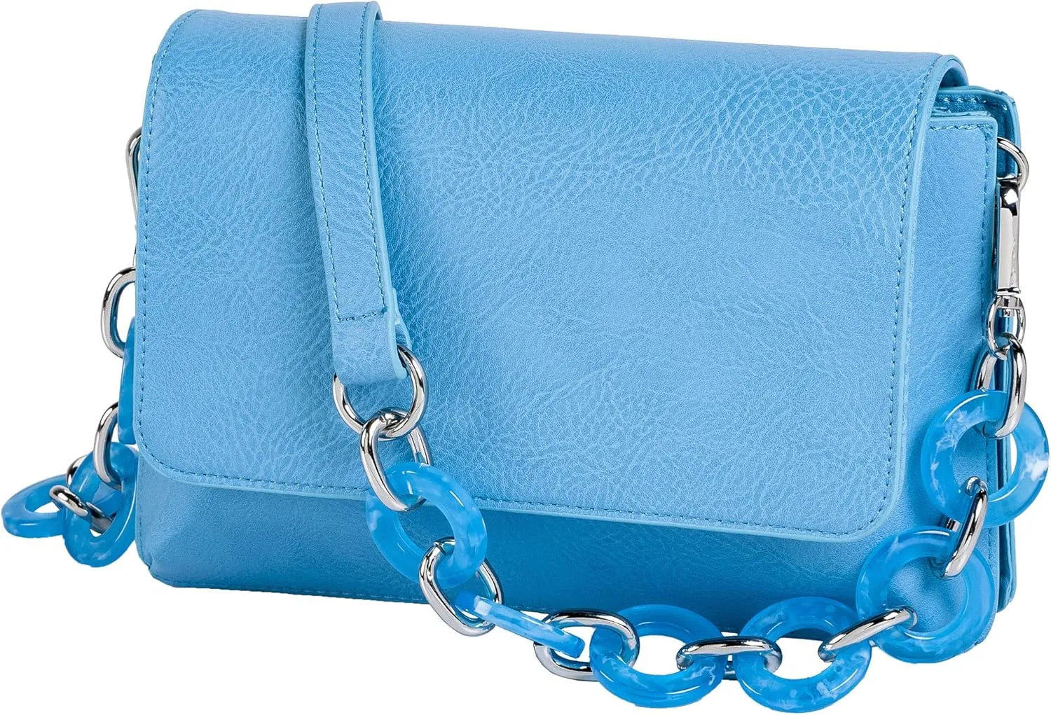 Sydney Love Vegan Leather Flap Shoulder Bag with Resin Chain Link Strap