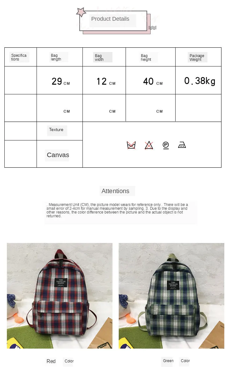 Teenage Ladies Large Capacity Fashion Waterproof Canvas Backpacks
