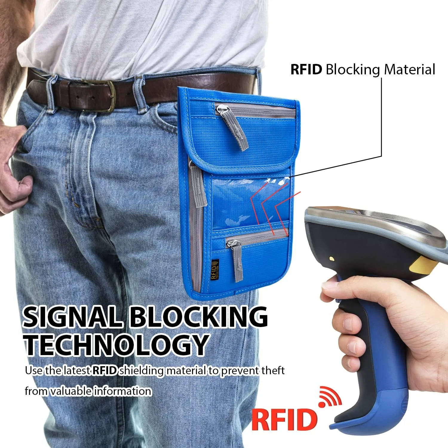 Travel Neck Wallet, RFID Blocking Passport Holder with Adjustable Neck Strap for Men and Women to Keep Cash, Credit Cards and Travel Documents Safe - Navy Blue