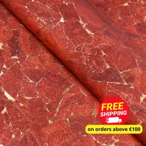 Vibrant Vermilion Cork Fabric with Golden Accents, 0.91mm Thick with Black Backing COF-543