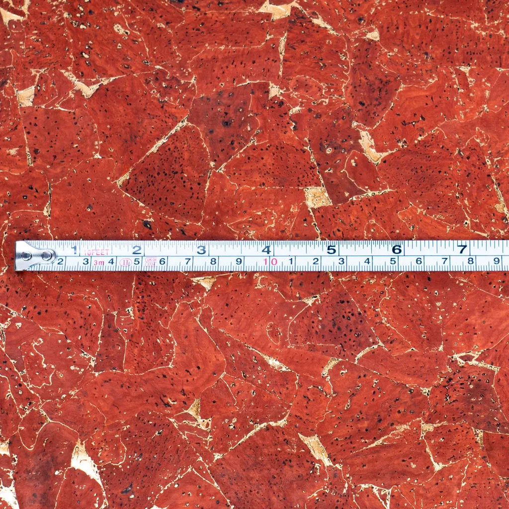 Vibrant Vermilion Cork Fabric with Golden Accents, 0.91mm Thick with Black Backing COF-543