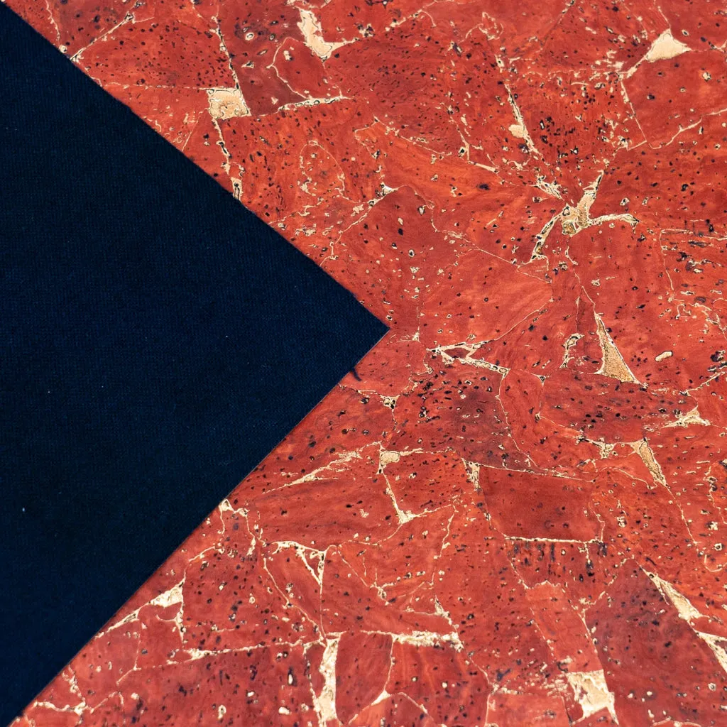 Vibrant Vermilion Cork Fabric with Golden Accents, 0.91mm Thick with Black Backing COF-543