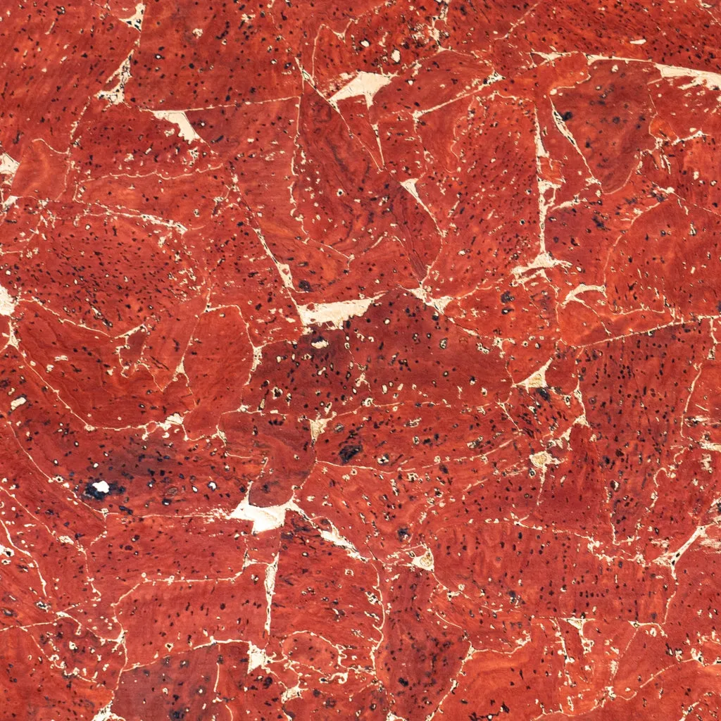 Vibrant Vermilion Cork Fabric with Golden Accents, 0.91mm Thick with Black Backing COF-543