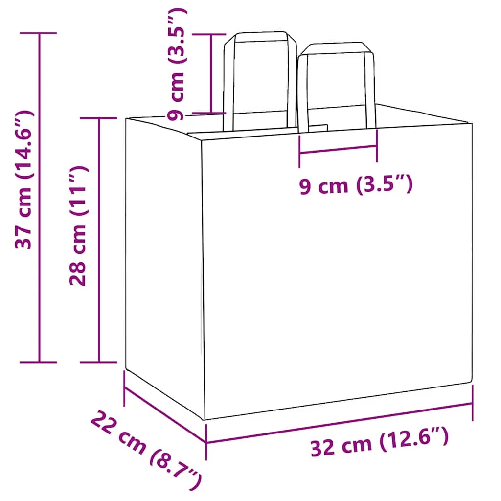 vidaXL Paper Bags 250 pcs with Handles Black 32x22x28 cm