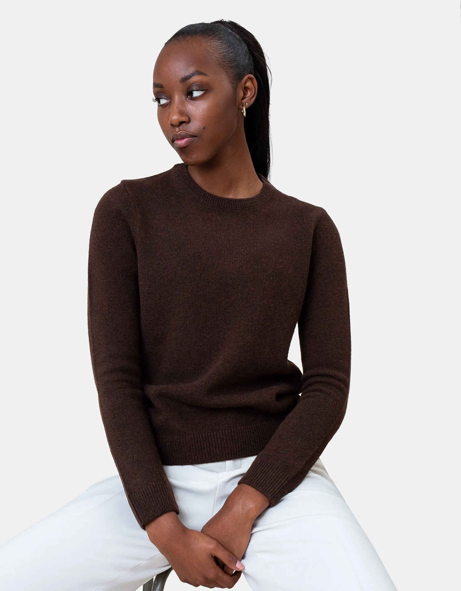 Women Classic Merino Wool Crew - Coffee Brown
