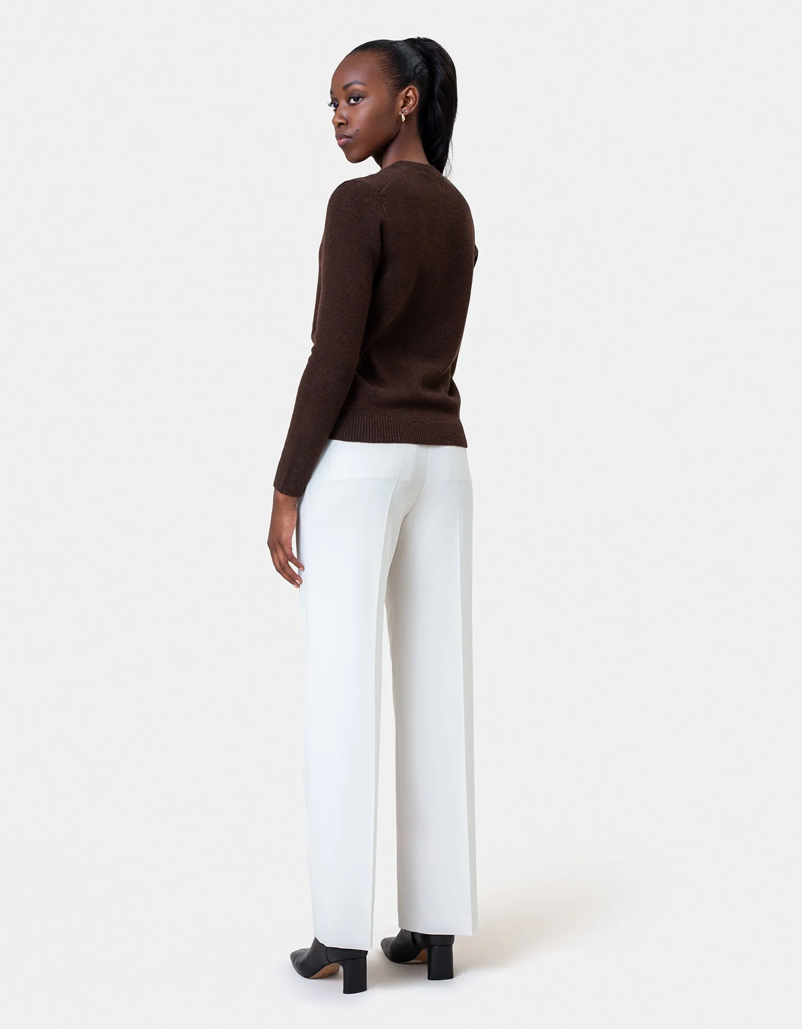 Women Classic Merino Wool Crew - Coffee Brown