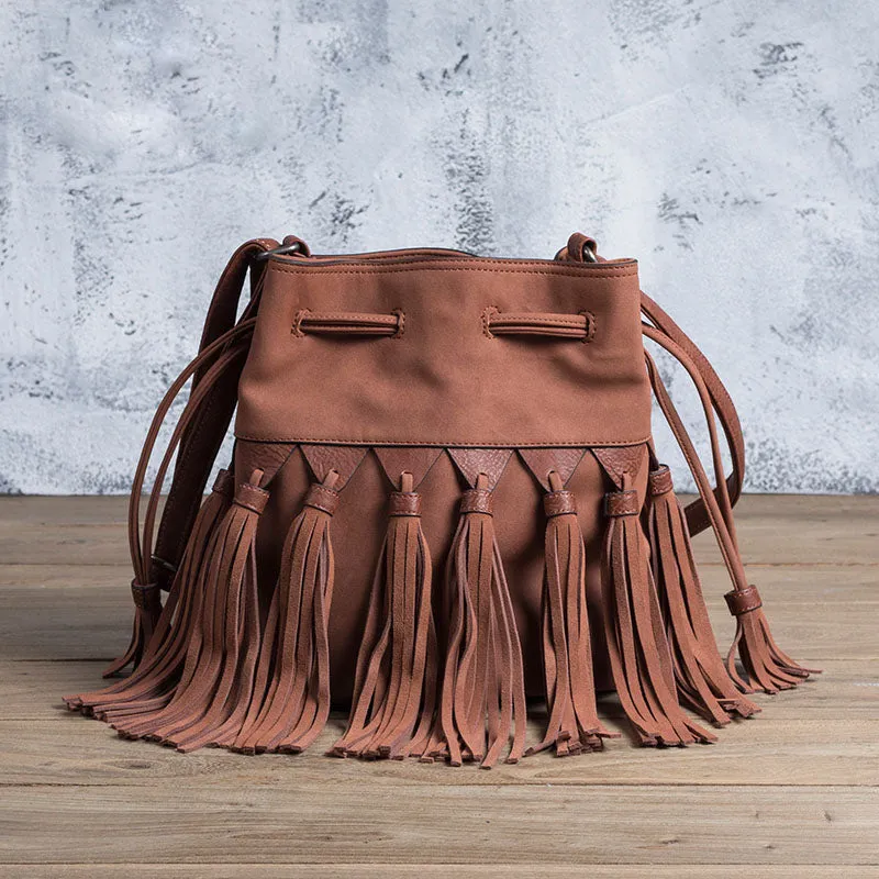 Womens Western Crossbody Bucket Purse With Fringe Boho Purses for Women