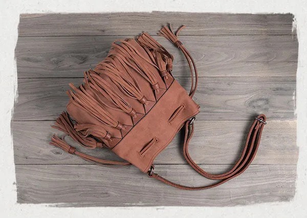 Womens Western Crossbody Bucket Purse With Fringe Boho Purses for Women