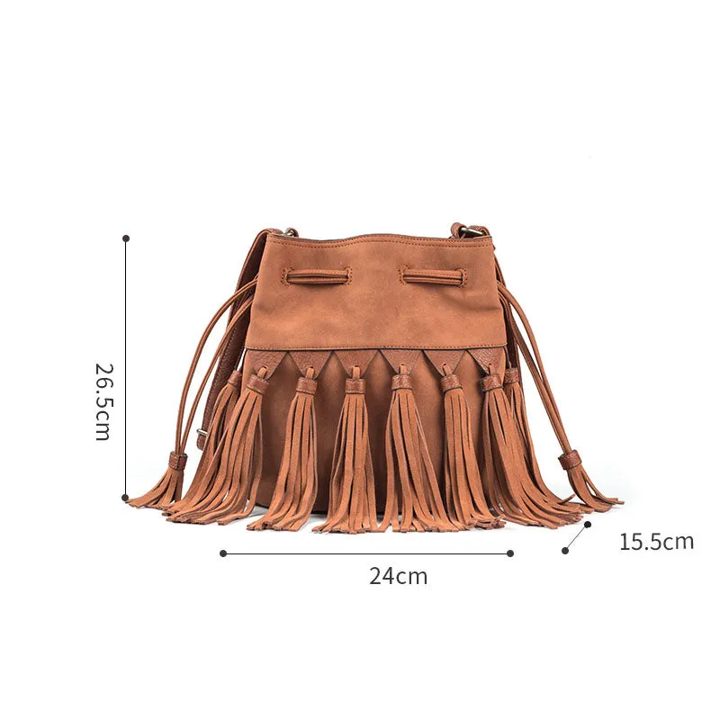 Womens Western Crossbody Bucket Purse With Fringe Boho Purses for Women