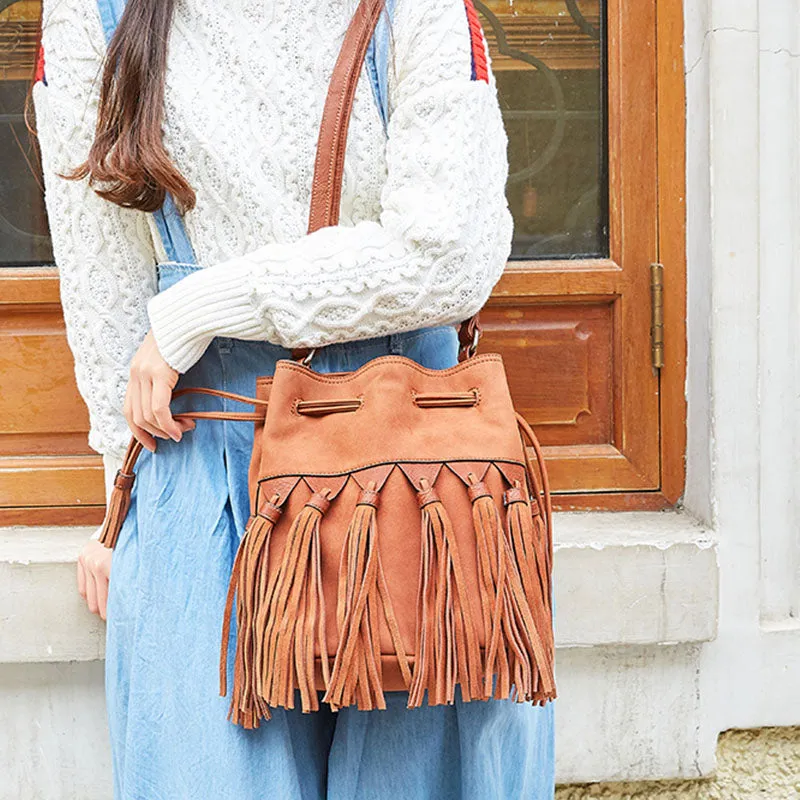 Womens Western Crossbody Bucket Purse With Fringe Boho Purses for Women