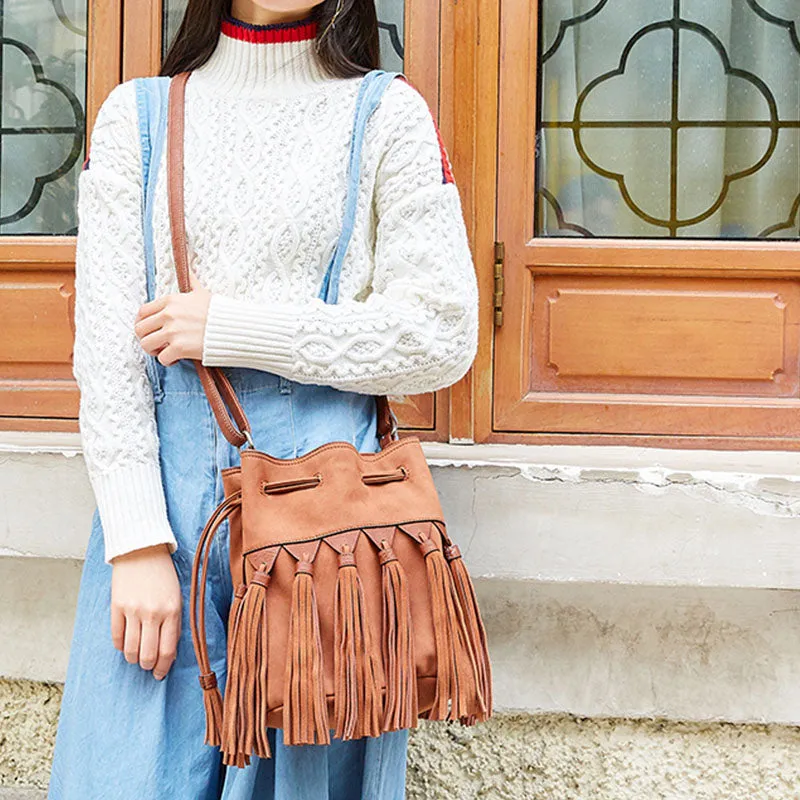 Womens Western Crossbody Bucket Purse With Fringe Boho Purses for Women